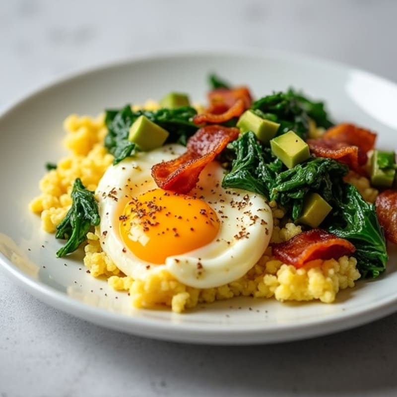Cottage Cheese Egg Scramble with Spinach and Turkey Bacon