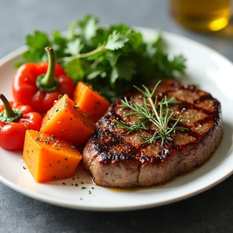 Garlic-Herb Seared Steak with Roasted Sweet Potato Medley