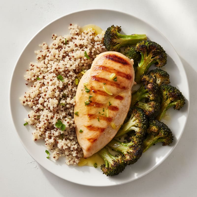 Grilled Chicken Breast with Quinoa and Roasted Broccoli