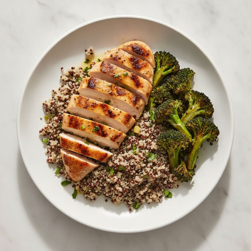 Grilled Chicken Breast with Quinoa and Roasted Broccoli