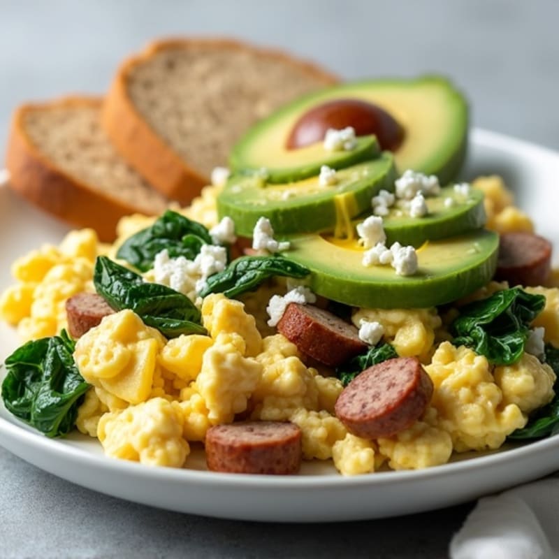 Egg White and Spinach Scramble with Turkey Sausage