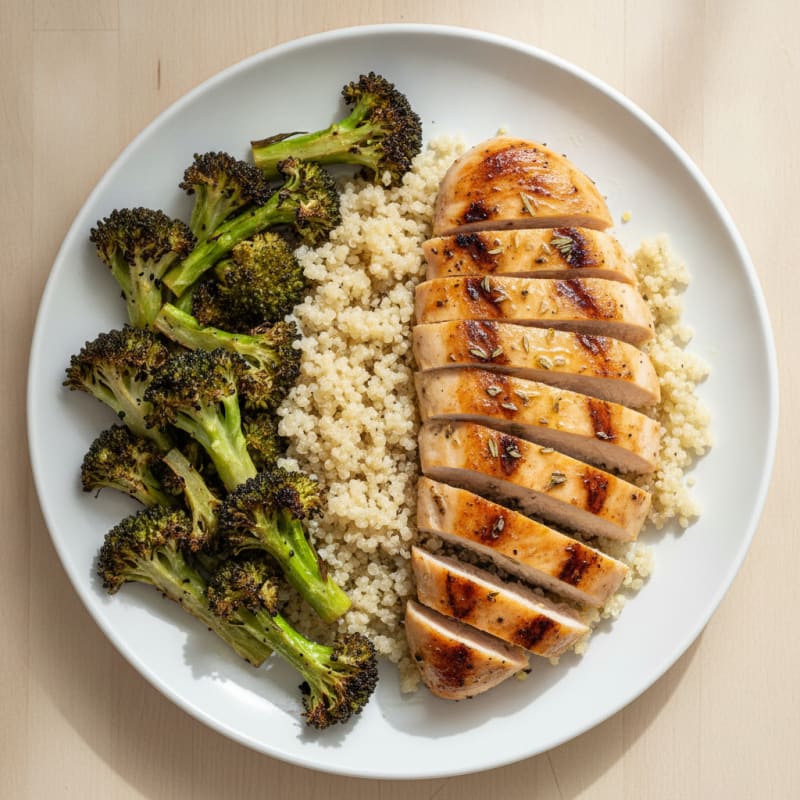 Grilled Chicken Breast with Quinoa and Roasted Broccoli