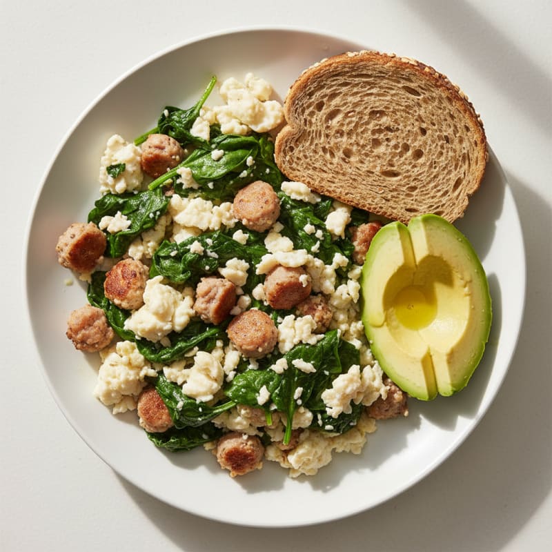 Egg White and Turkey Sausage Scramble with Spinach