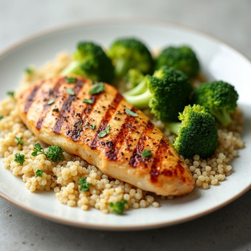 Grilled Chicken Breast with Quinoa and Roasted Broccoli