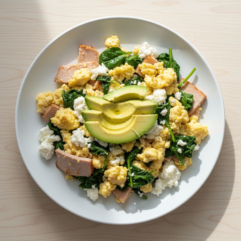 Cottage Cheese Scramble with Spinach and Smoked Turkey