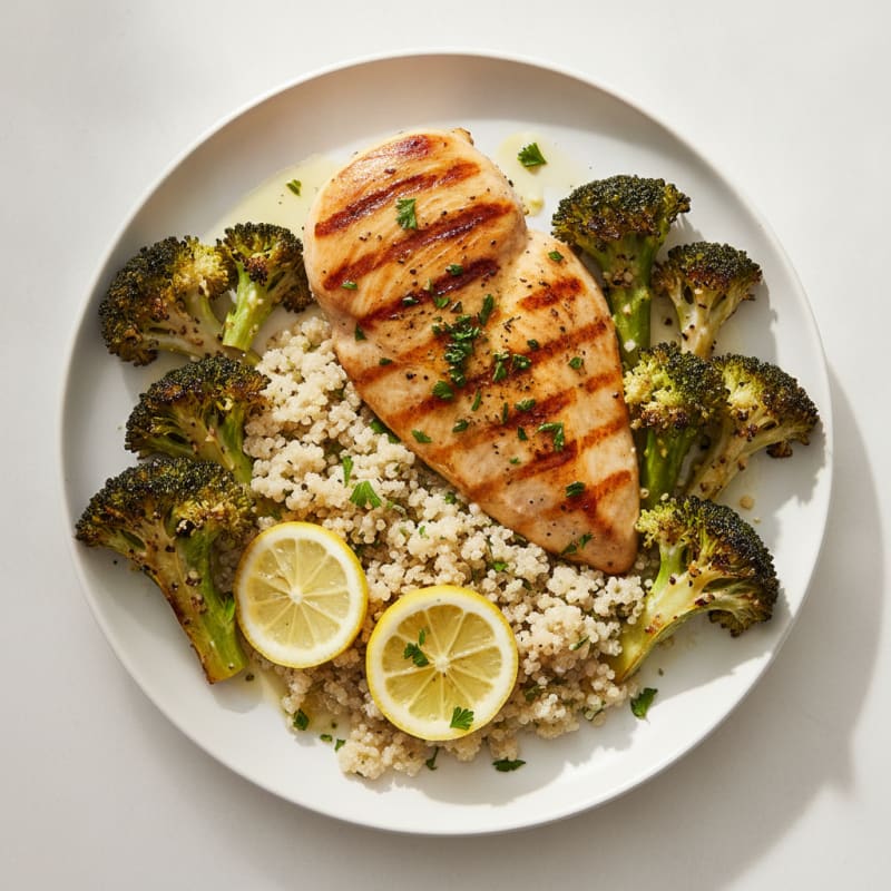 Grilled Chicken Breast with Quinoa and Roasted Broccoli
