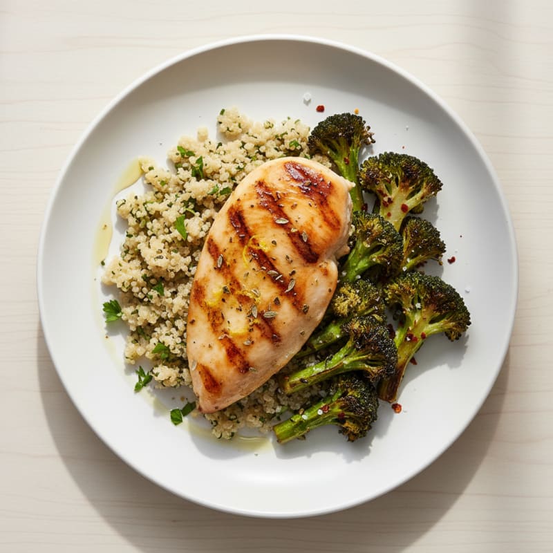 Grilled Chicken Breast with Quinoa and Roasted Broccoli