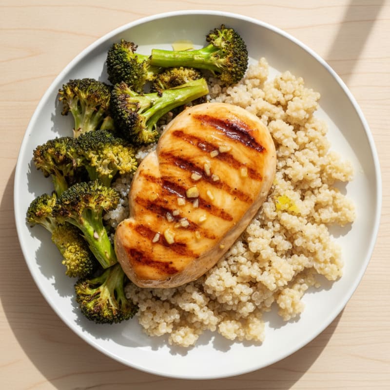 Grilled Chicken Breast with Roasted Broccoli and Quinoa