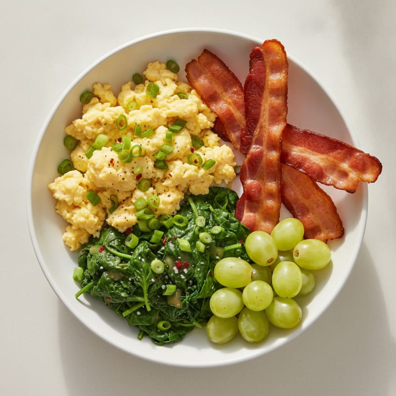 Scrambled Eggs and Sautéed Spinach Breakfast Bowl