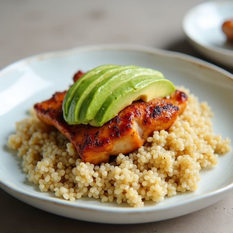 Roasted Pork Loin with Fluffy Quinoa and Creamy Avocado