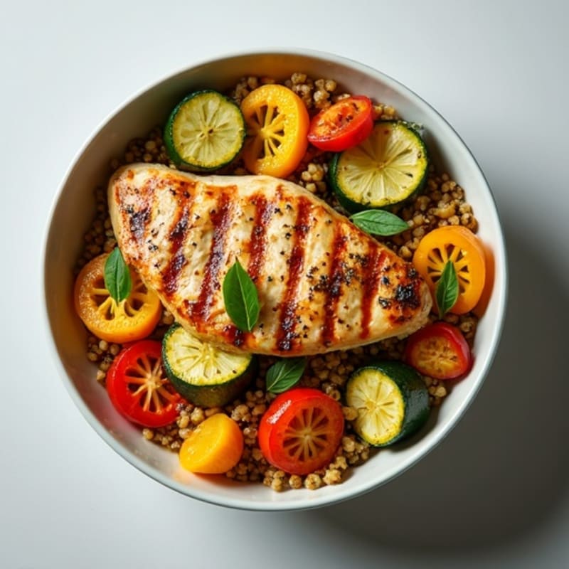 Grilled Chicken and Quinoa Bowl with Roasted Vegetables