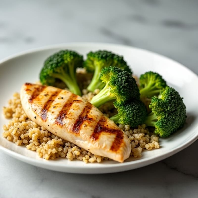 Grilled Chicken Breast with Roasted Broccoli and Quinoa