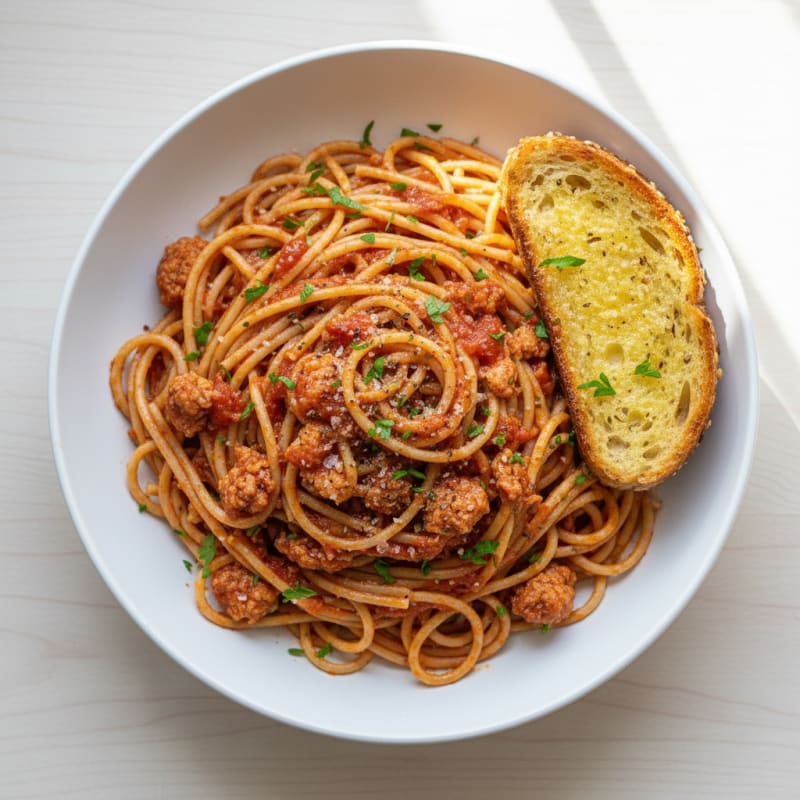 Classic Spaghetti with Garlic Bread