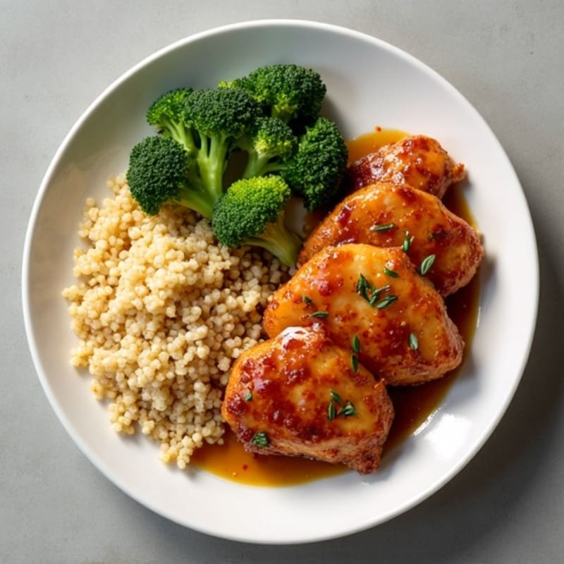 Crispy Honey Garlic Chicken with Quinoa and Roasted Broccoli