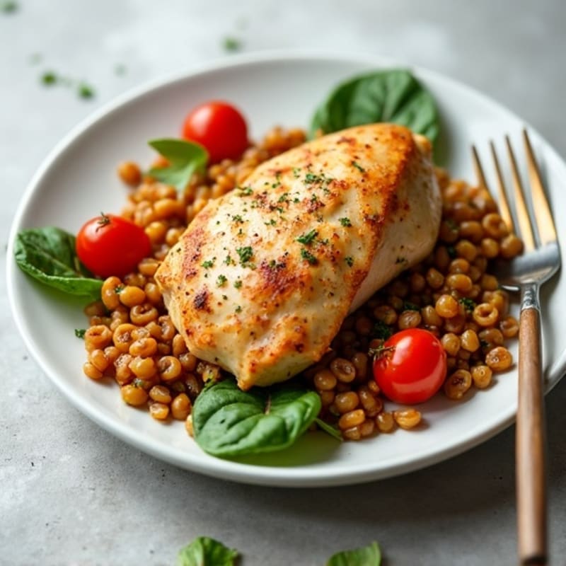 Lean Chicken with Hearty Red Lentil Pasta