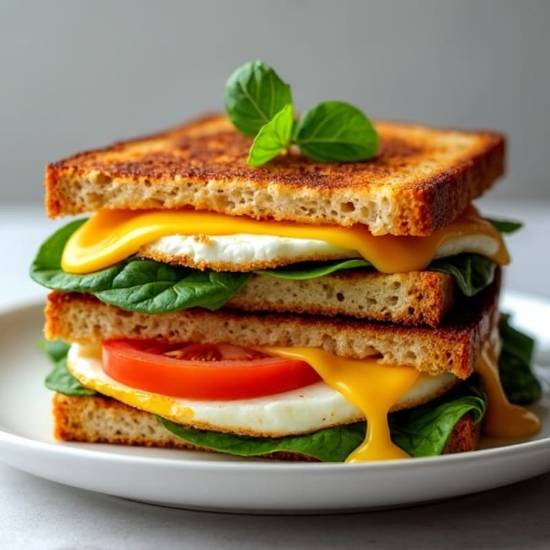 Crispy Triple-Layer Whole Grain Grilled Cheese with Fresh Spinach and Tomato