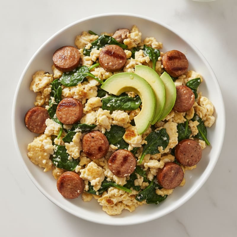 Egg White and Turkey Sausage Scramble with Spinach