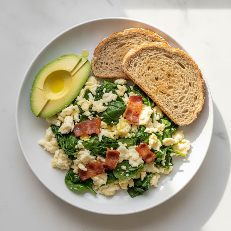 Scrambled Egg Whites with Spinach and Turkey Bacon