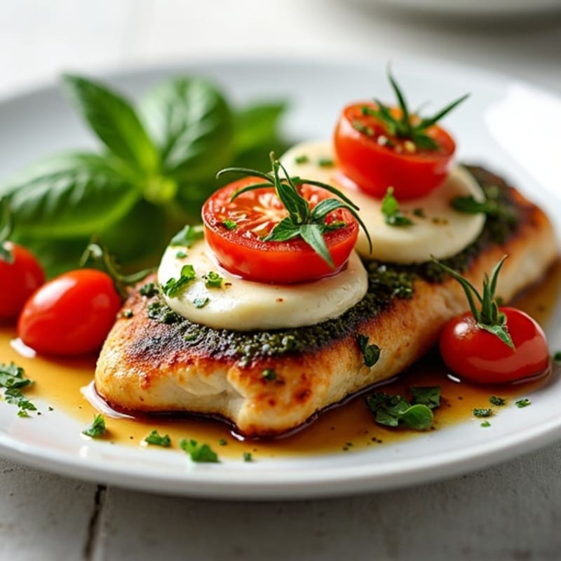 Pesto Chicken with Creamy Mozzarella, Fresh Tomatoes, and Balsamic Glaze