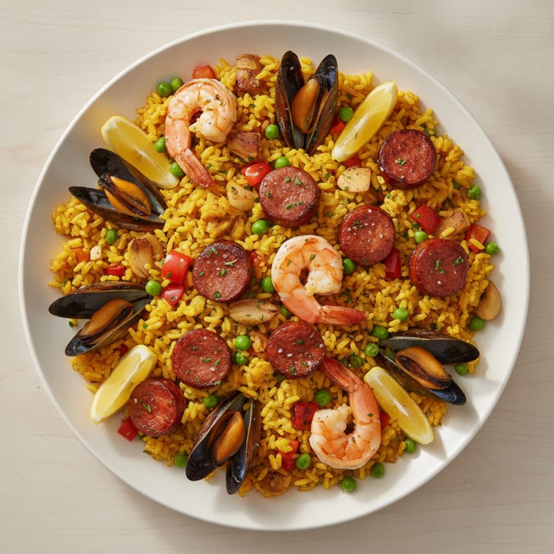 Saffron Seafood Paella with Chorizo