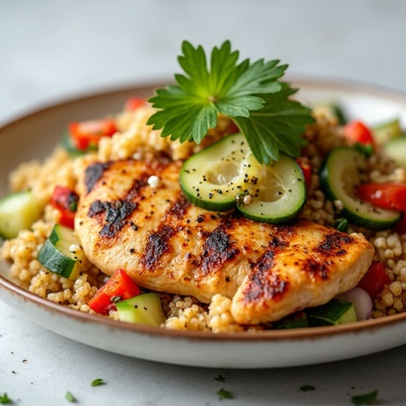 Grilled Chicken Breast with Crunchy Quinoa Salad and Lemon Vinaigrette