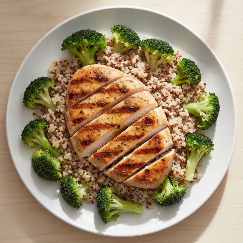 Grilled Chicken Breast with Quinoa and Steamed Broccoli