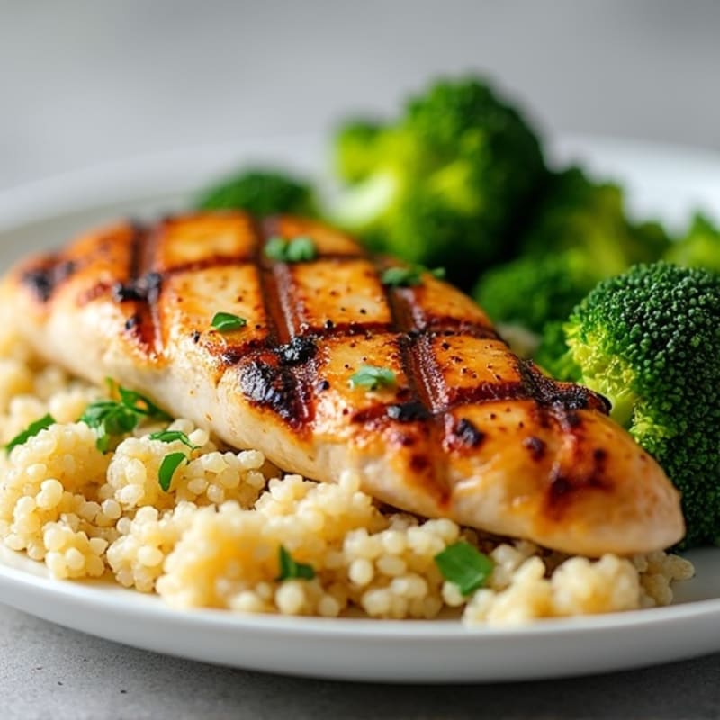Grilled Chicken Breast with Quinoa and Roasted Broccoli