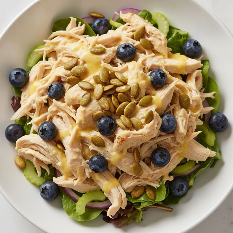 Blueberry Chicken Salad with Toasted Pumpkin Seeds