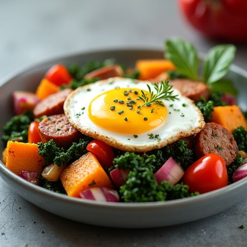 Hearty Sweet Potato and Kale Hash with Sunny-Side Up Eggs