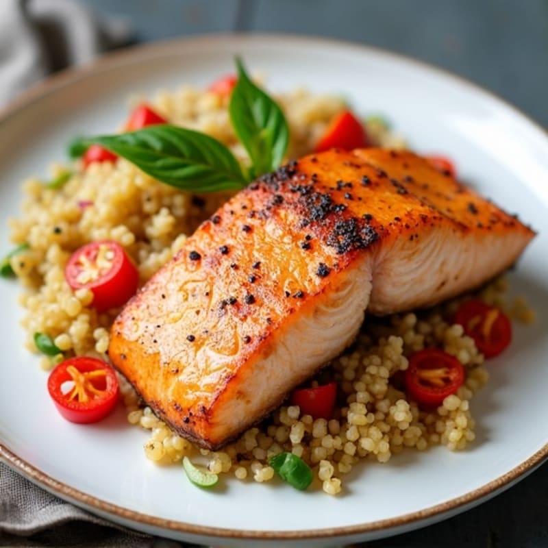 Flaky Pan-Seared Salmon with Savory Quinoa Pilaf