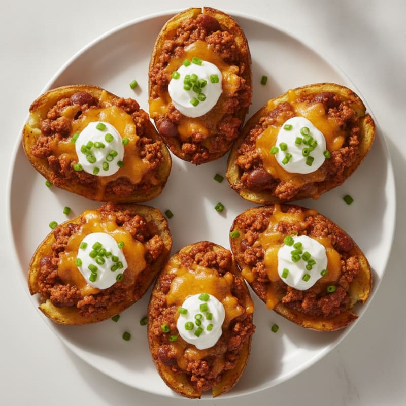 Hearty Chili Cheese Potato Skins