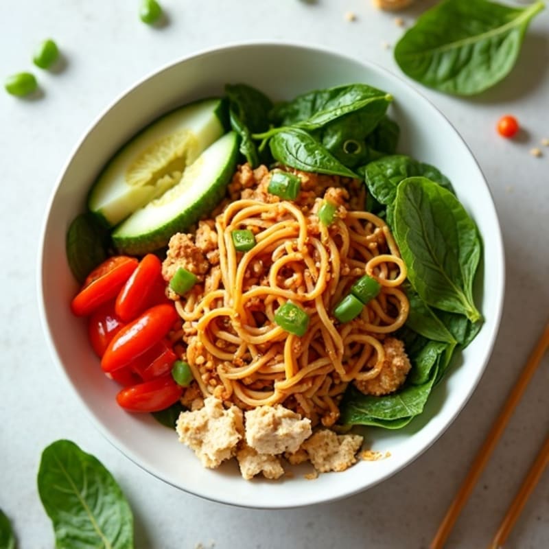 Spicy Peanut Noodles with Lean Ground Chicken and Crisp Greens