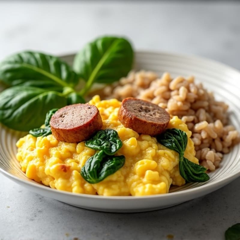 Egg White and Chicken Sausage Scramble with Spinach