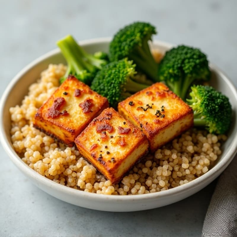 Crispy Baked Tofu with Roasted Broccoli and Quinoa