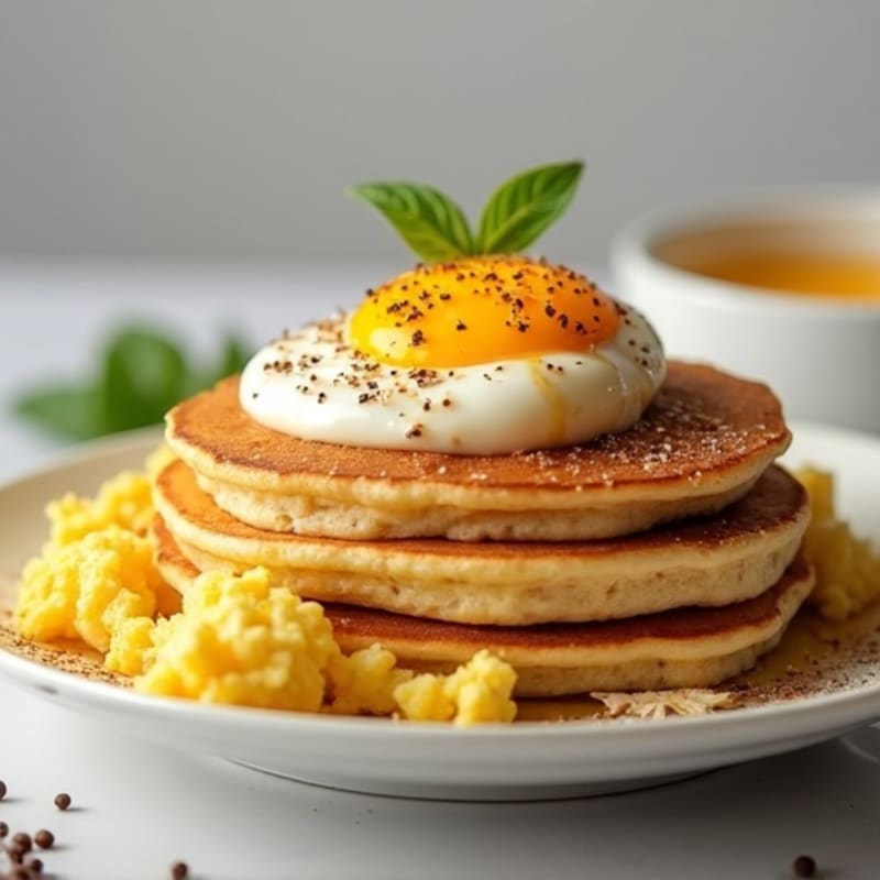 High-Protein Fluffy Pancakes with Simple Scrambled Eggs