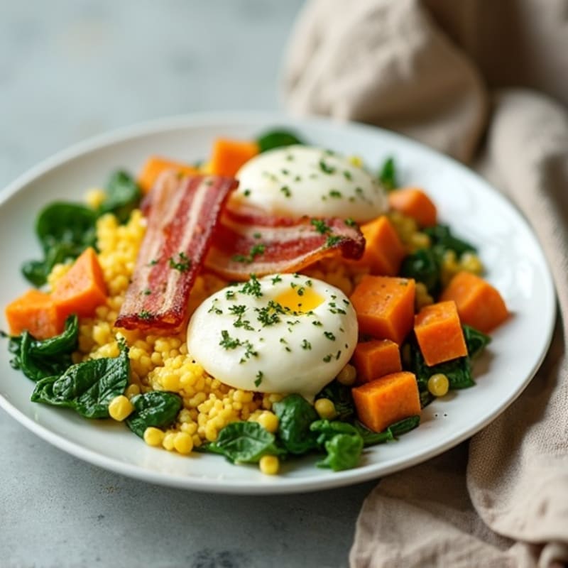 Cottage Cheese Scramble with Spinach and Turkey Bacon