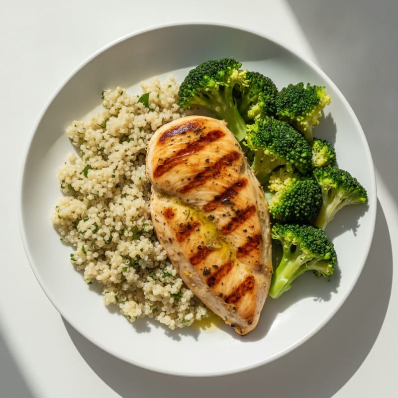 Grilled Chicken Breast with Quinoa and Steamed Broccoli