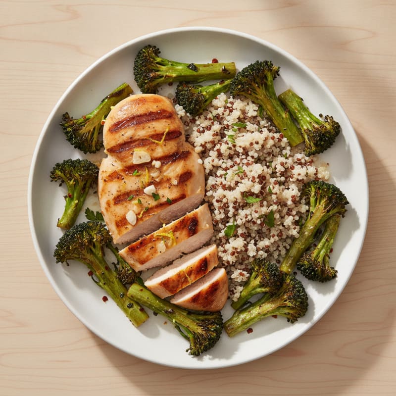Grilled Chicken Breast with Quinoa and Roasted Broccoli