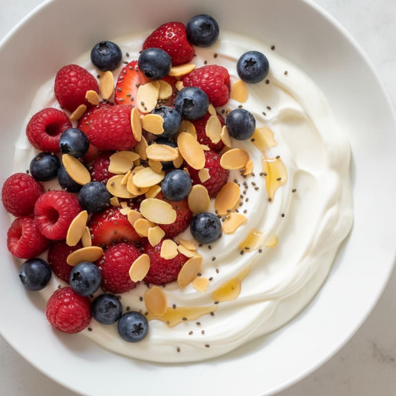 Creamy Greek Yogurt Protein Bowl with Mixed Berries and Almonds