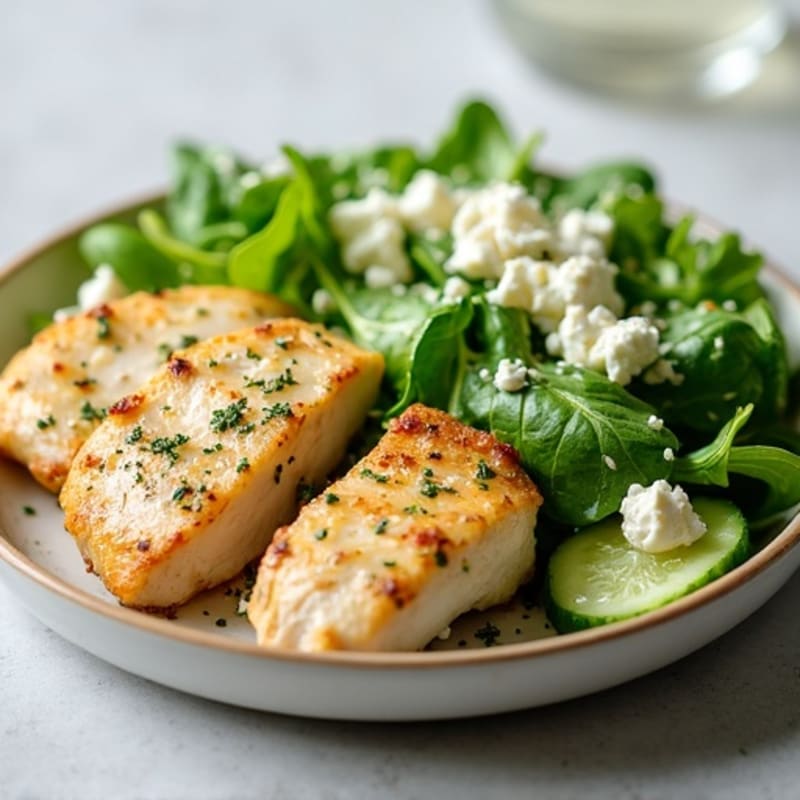 Lemon Herb Chicken with Fresh Greens and Creamy Feta Dressing
