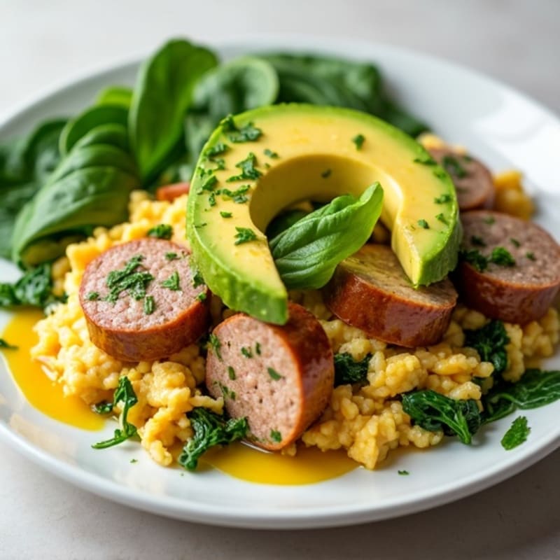 Egg White and Turkey Sausage Scramble with Spinach