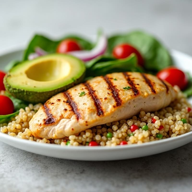 Grilled Chicken Breast with Creamy Avocado Quinoa Salad