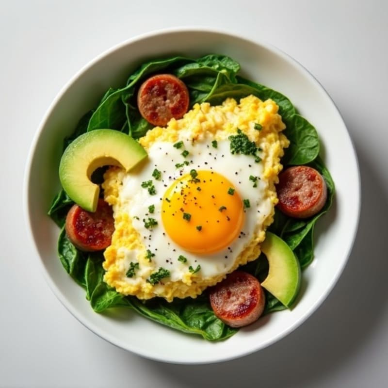 Egg White Scramble with Turkey Sausage and Spinach