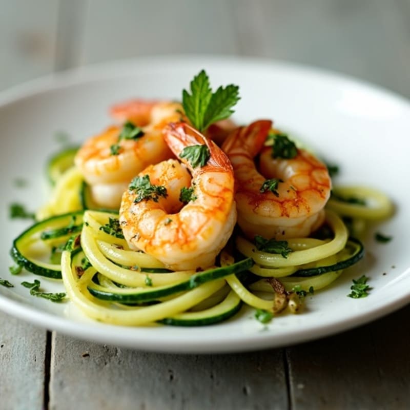 Garlic-Lemon Pan Seared Shrimp with Herb Zucchini Noodles