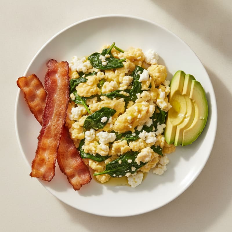 Cottage Cheese Scramble with Spinach and Turkey Bacon