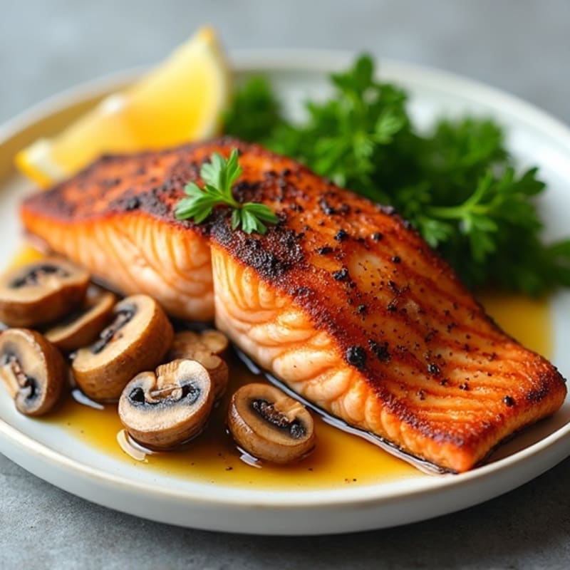 Crispy Pan-Seared Salmon with Garlic Butter Mushrooms