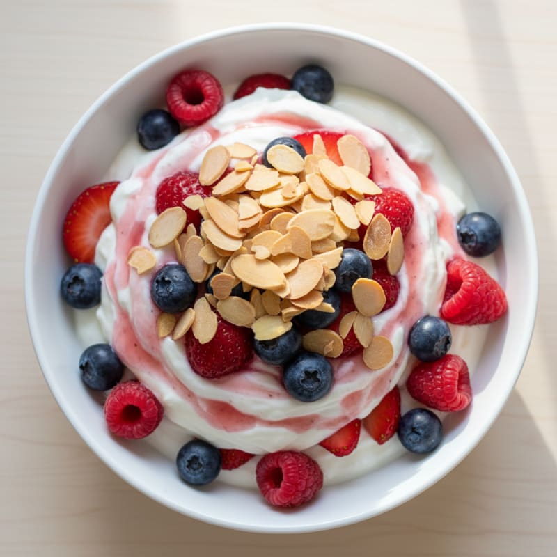 Greek Yogurt Protein Parfait with Mixed Berries and Almonds