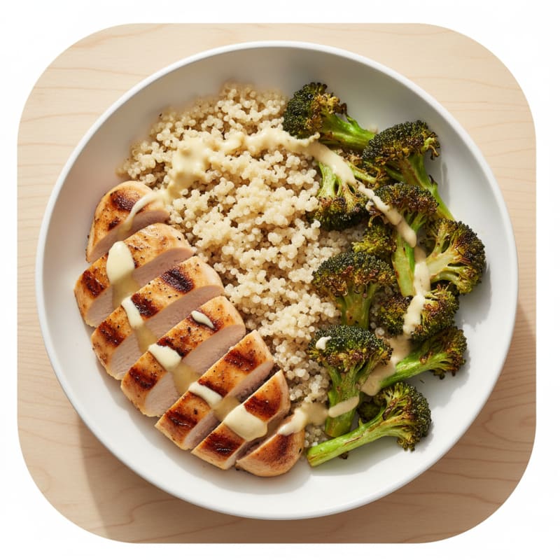 Grilled Chicken and Quinoa Power Bowl with Roasted Broccoli