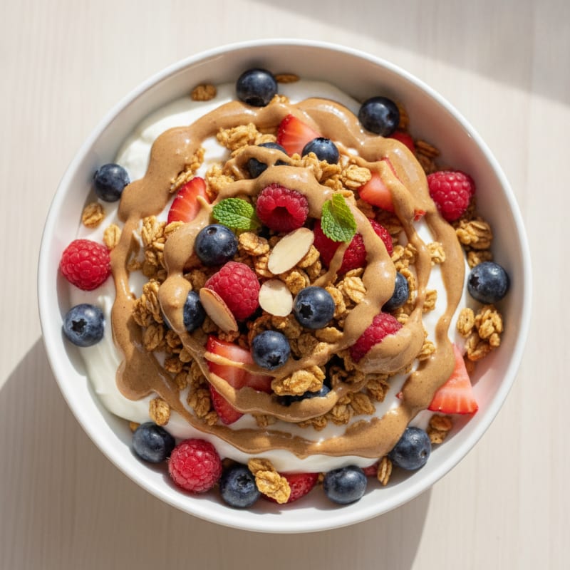 Creamy Greek Yogurt Parfait with Mixed Berries and Almond Butter
