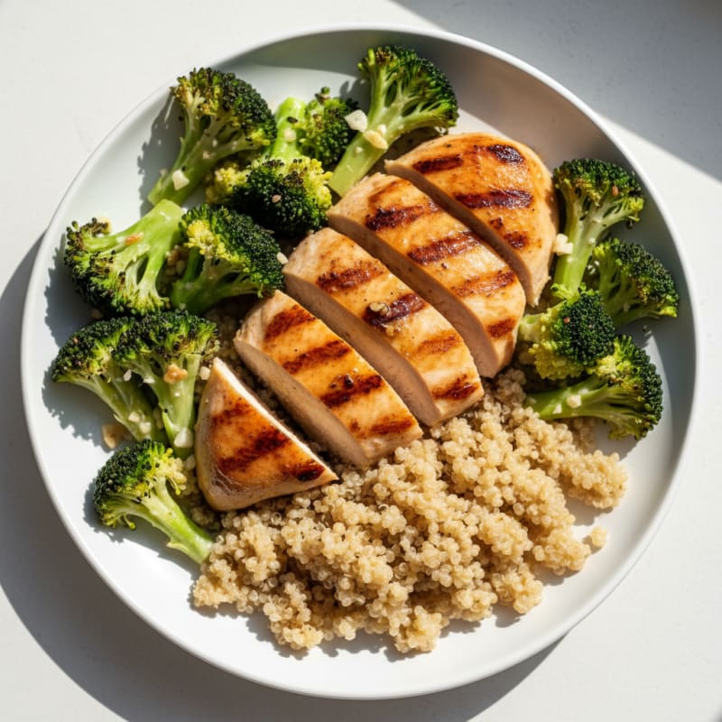Grilled Chicken Breast with Quinoa and Roasted Broccoli